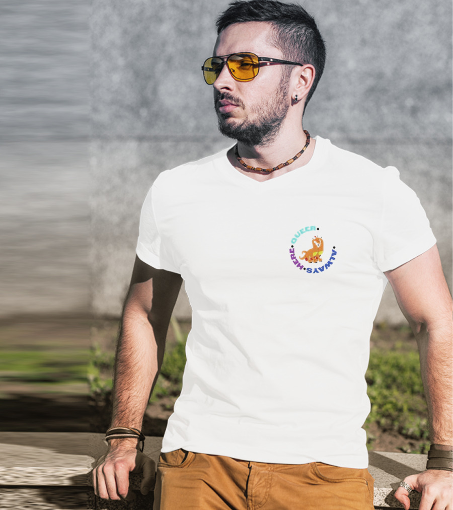 Queer Was Always Here Rainbow Dinosaur Circle T-Shirt