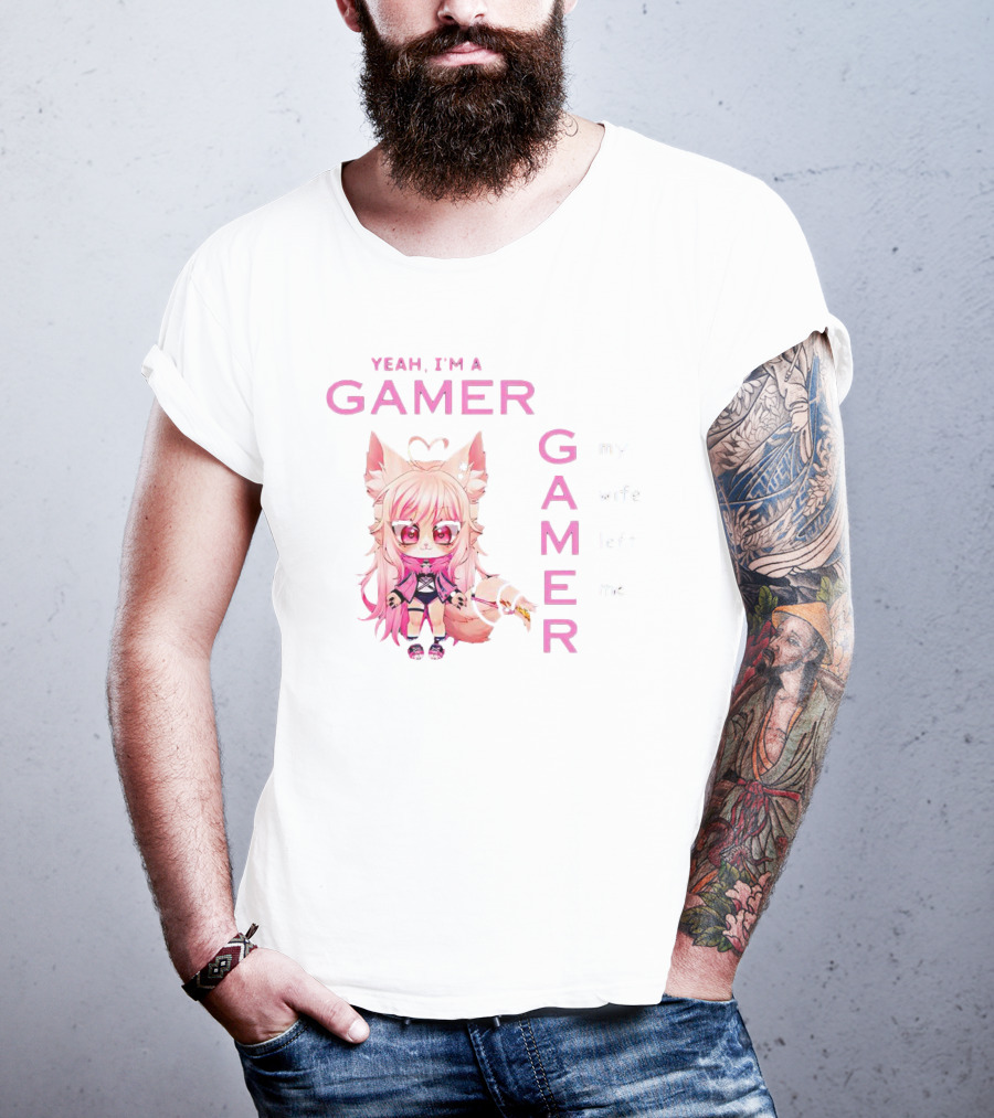 Yeah I'm A Gamer My Wife Left Me Chibi Fox Character T-Shirt