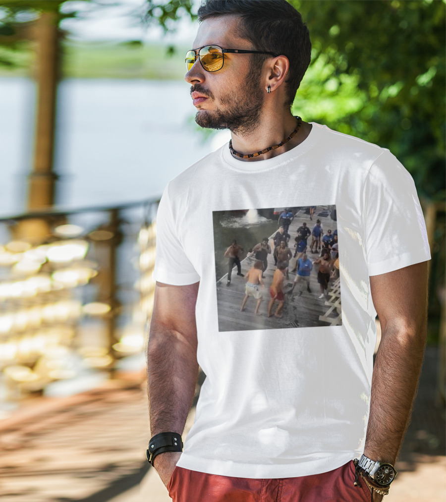 Brawl On Dock Montgomery’s Riverfront Park Altercation Scene T-Shirt