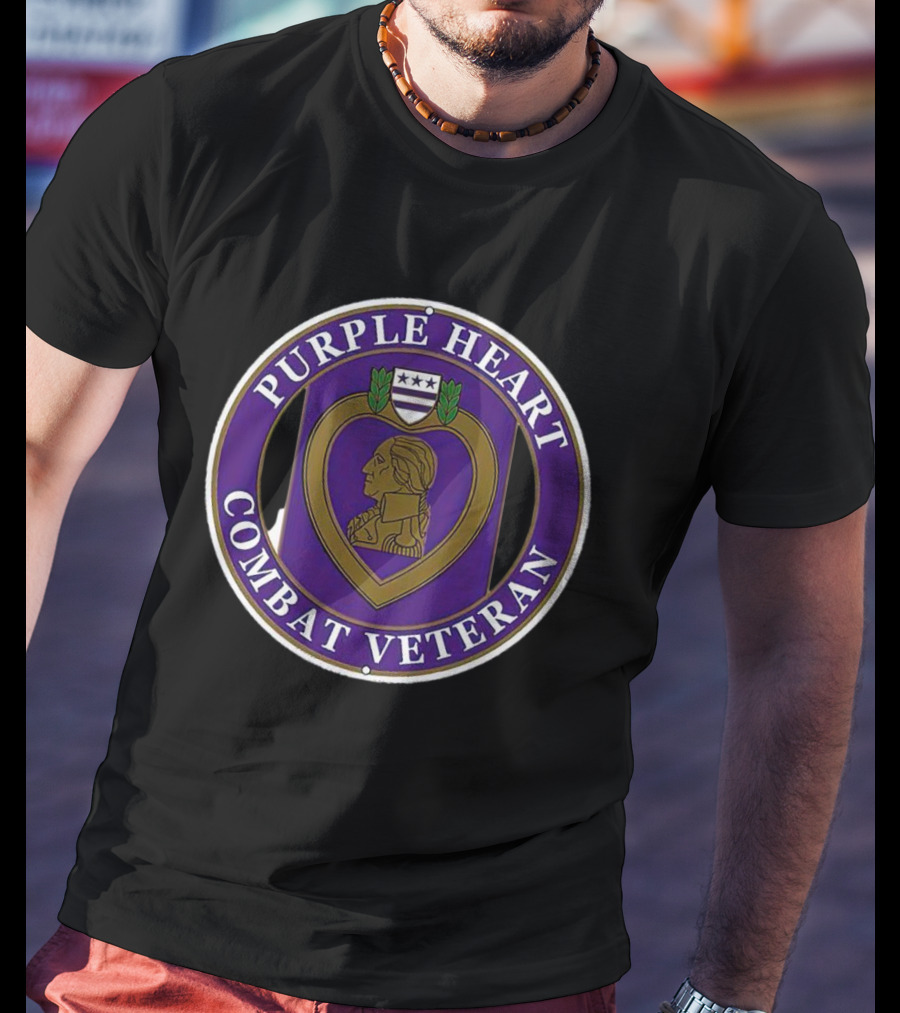 Purple Heart Combat Veteran Emblem Oval Badge T-Shirt