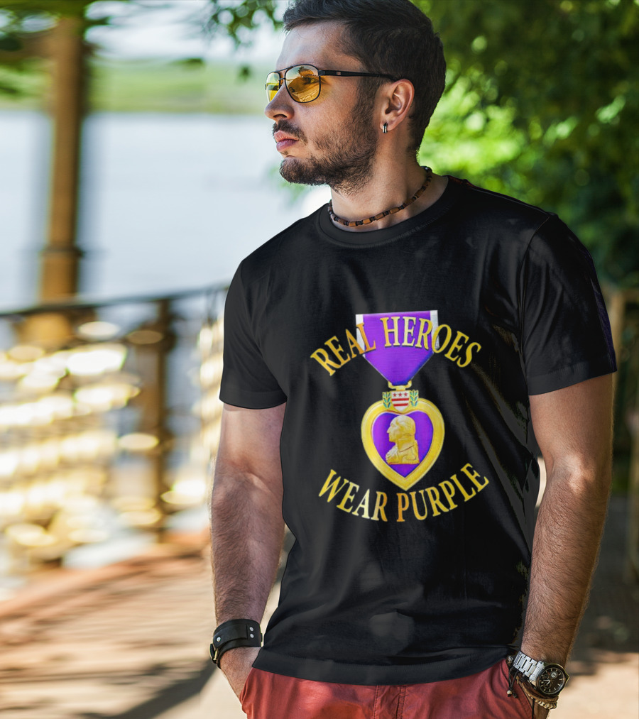 Real Heroes Wear Purple Heart Day T-Shirt