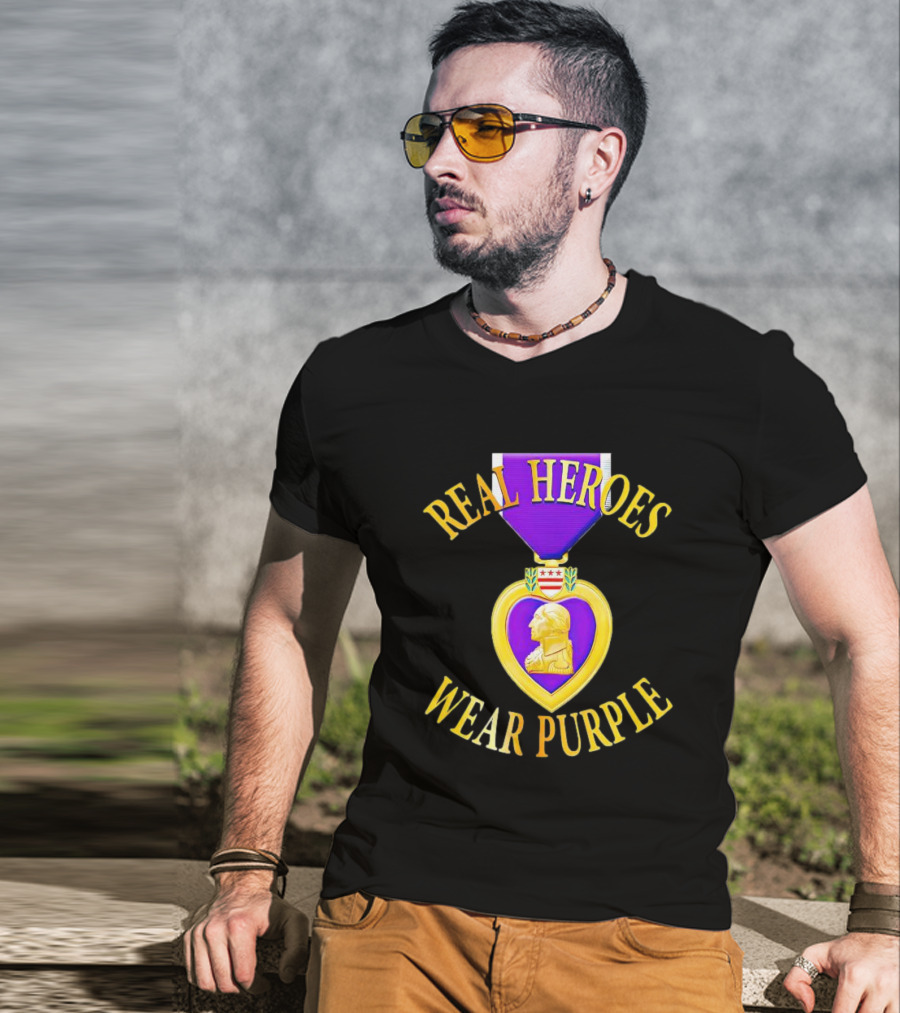 Real Heroes Wear Purple Heart Day T-Shirt