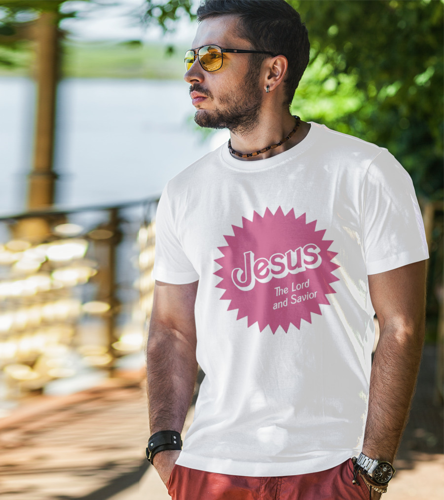 Jesus The Lord And Savior Barbie Style Pink Burst T-Shirt