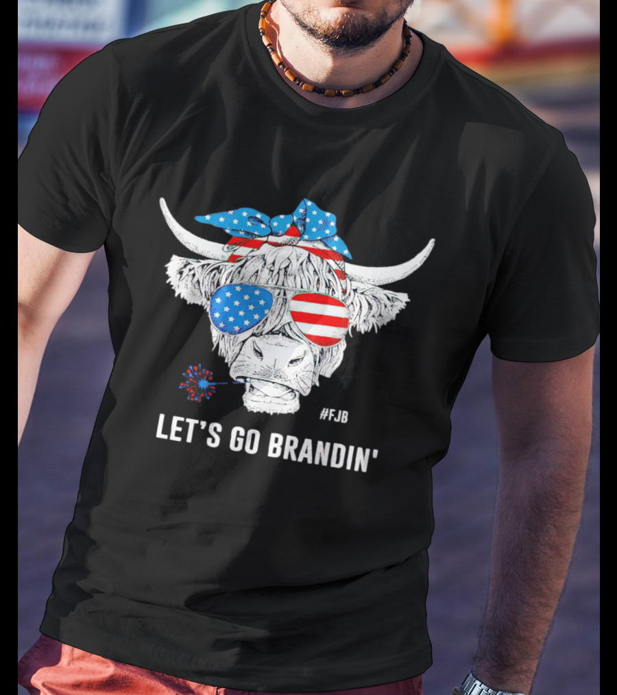 Highland Cow USA Flag Bandana Let's Go Brandin' #FJB Sunglasses T-Shirt