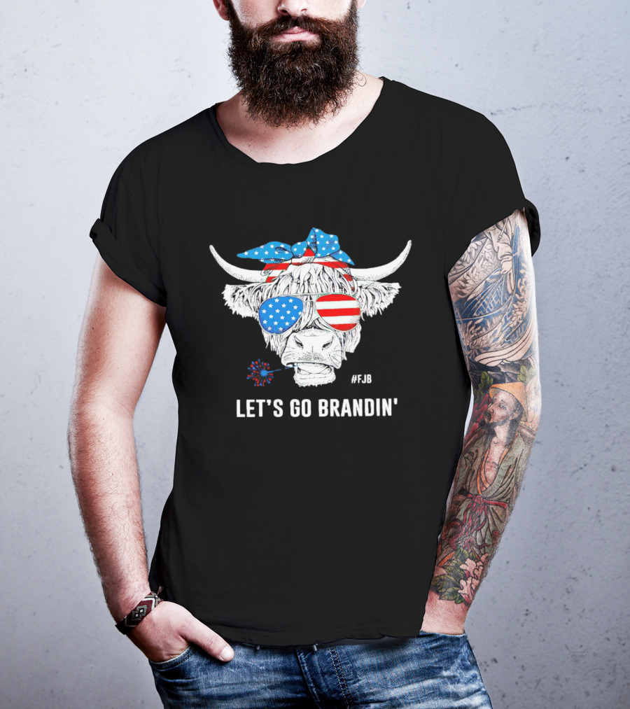 Highland Cow USA Flag Bandana Let's Go Brandin' #FJB Sunglasses T-Shirt