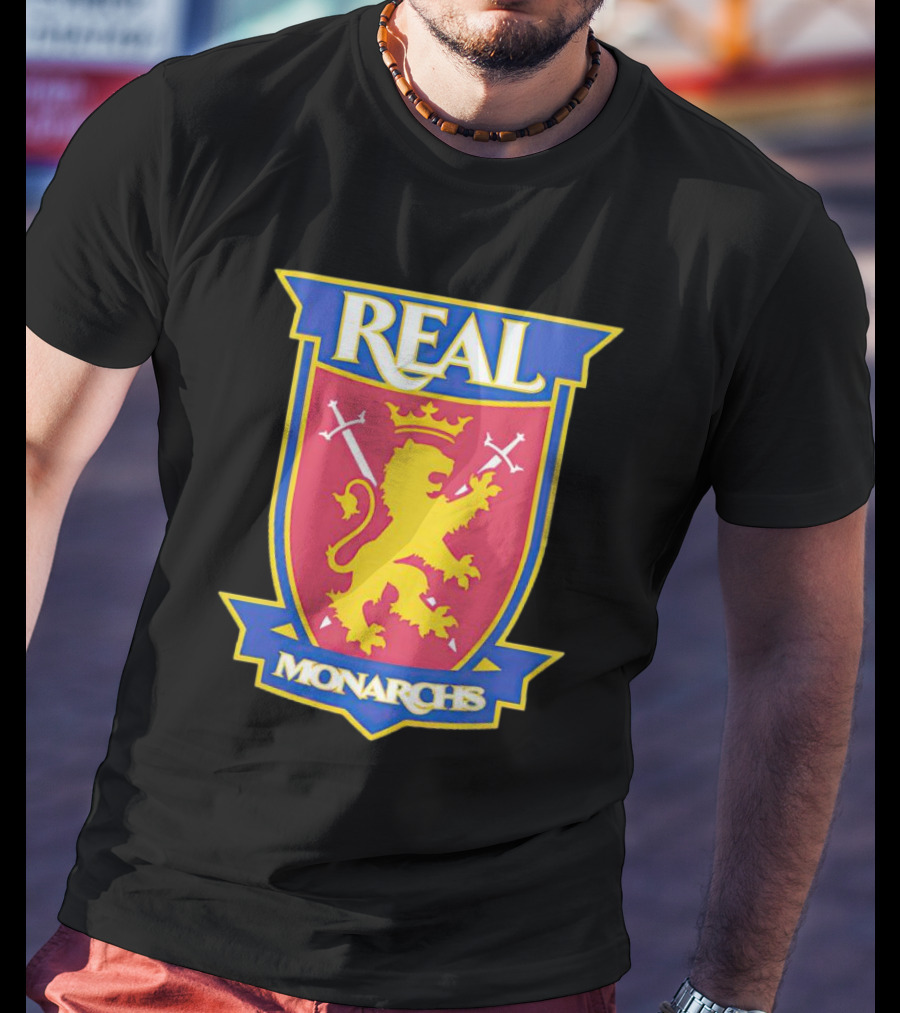 Real Salt Lake Real Monarchs Bold Emblem Crest With Lion And Crossed Swords T-Shirt