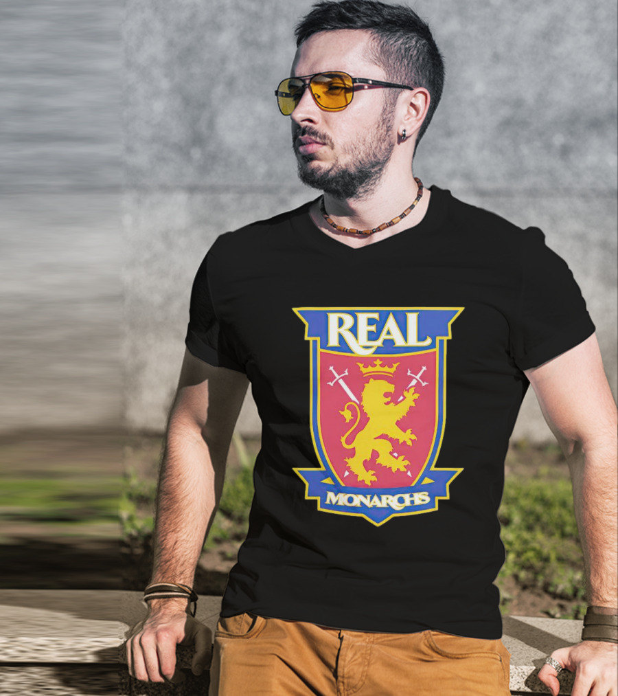 Real Salt Lake Real Monarchs Bold Emblem Crest With Lion And Crossed Swords T-Shirt