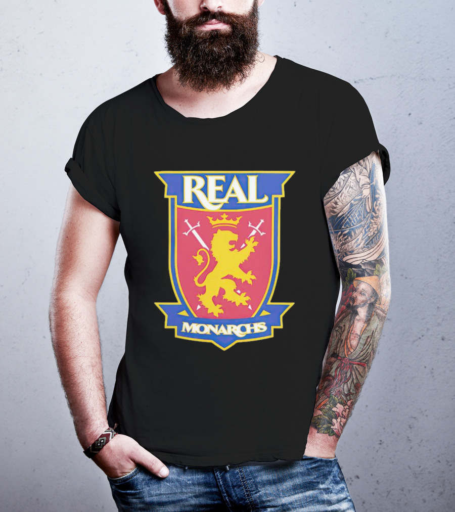 Real Salt Lake Real Monarchs Bold Emblem Crest With Lion And Crossed Swords T-Shirt