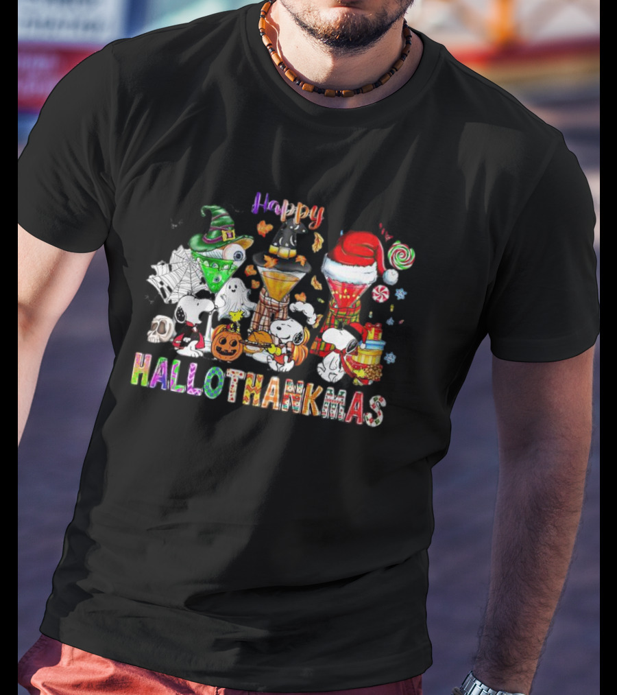 Happy Hallothanksmas Snoopy Halloween Thanksgiving Christmas T-Shirt