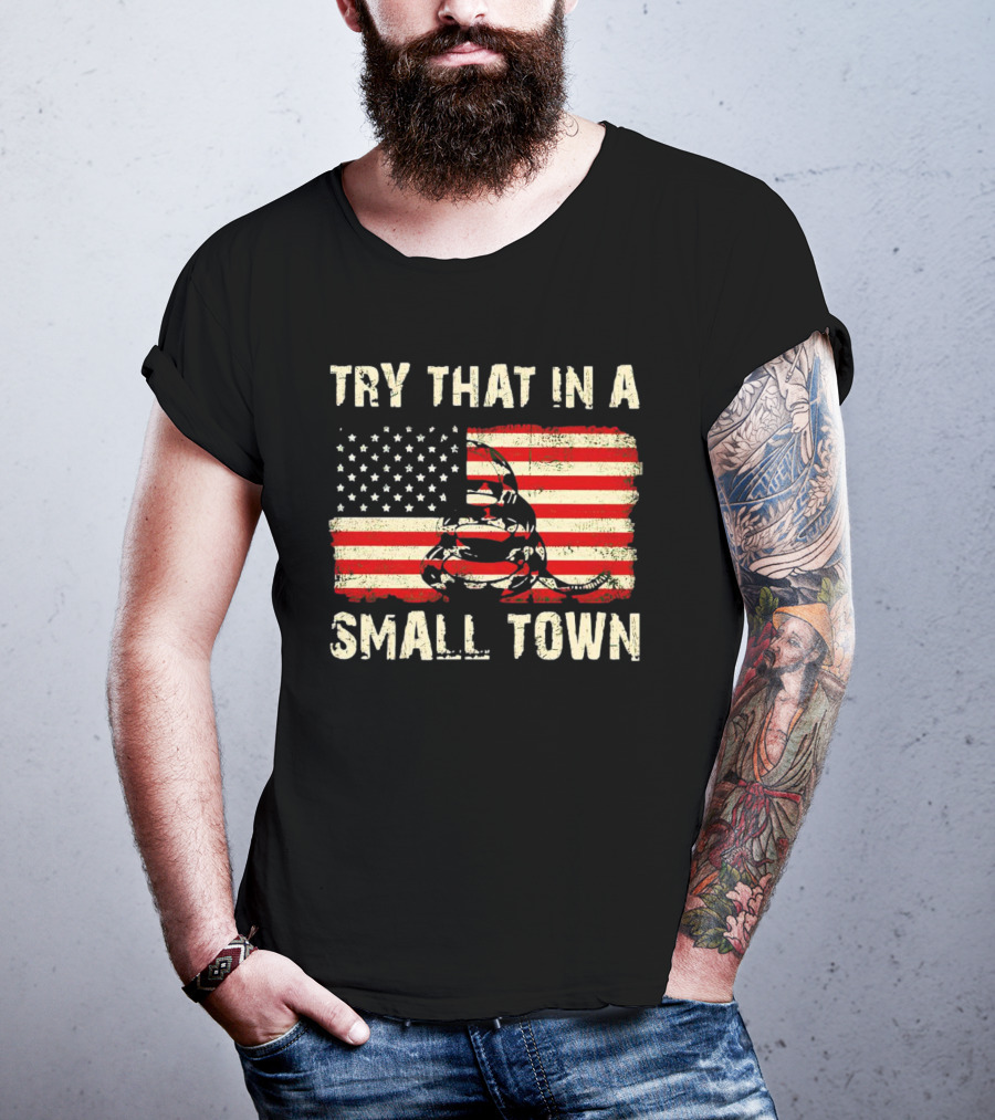 Try That IN A Small Town US Flag Gadsden Snake T-Shirt