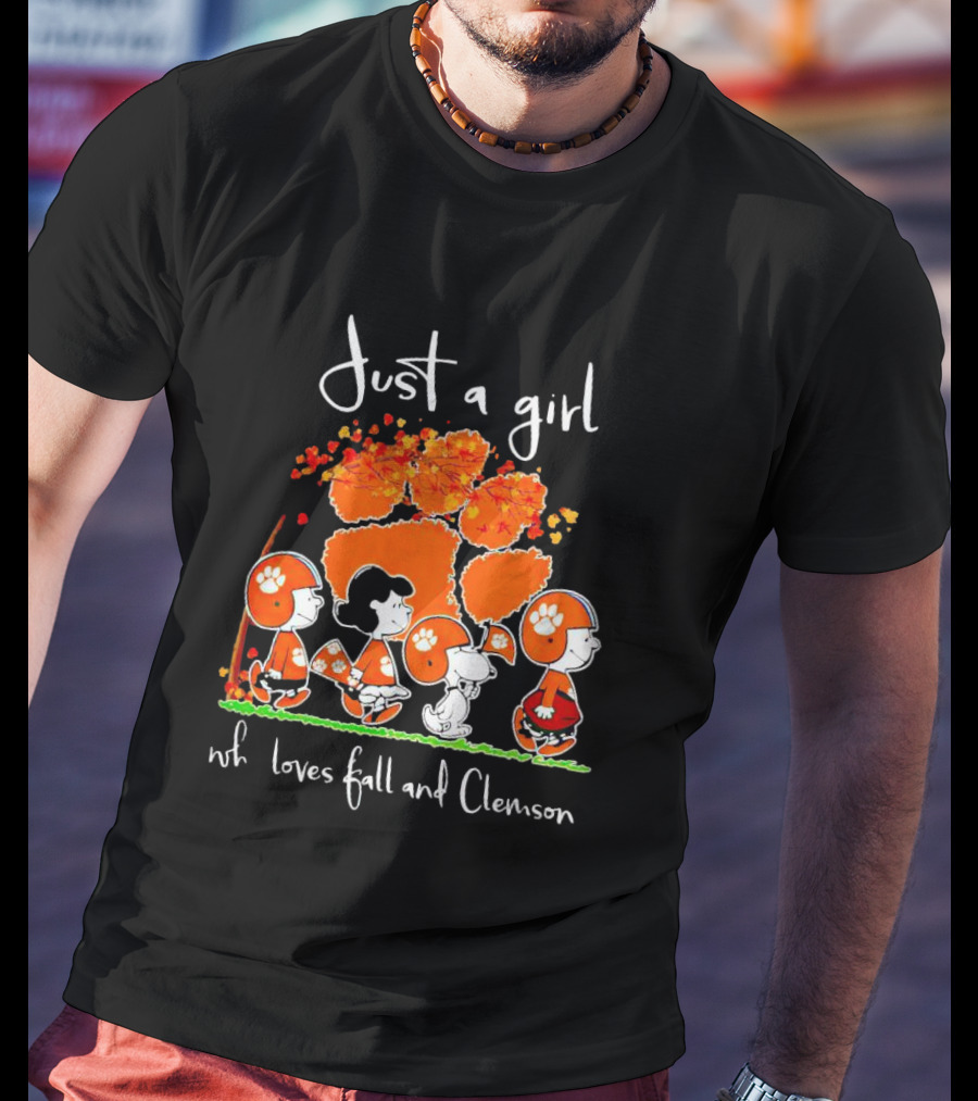 Just A Girl Who Loves Fall And Clemson Peanuts Characters T-Shirt