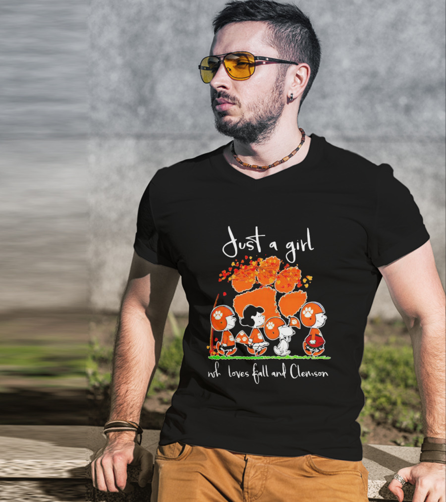 Just A Girl Who Loves Fall And Clemson Peanuts Characters T-Shirt