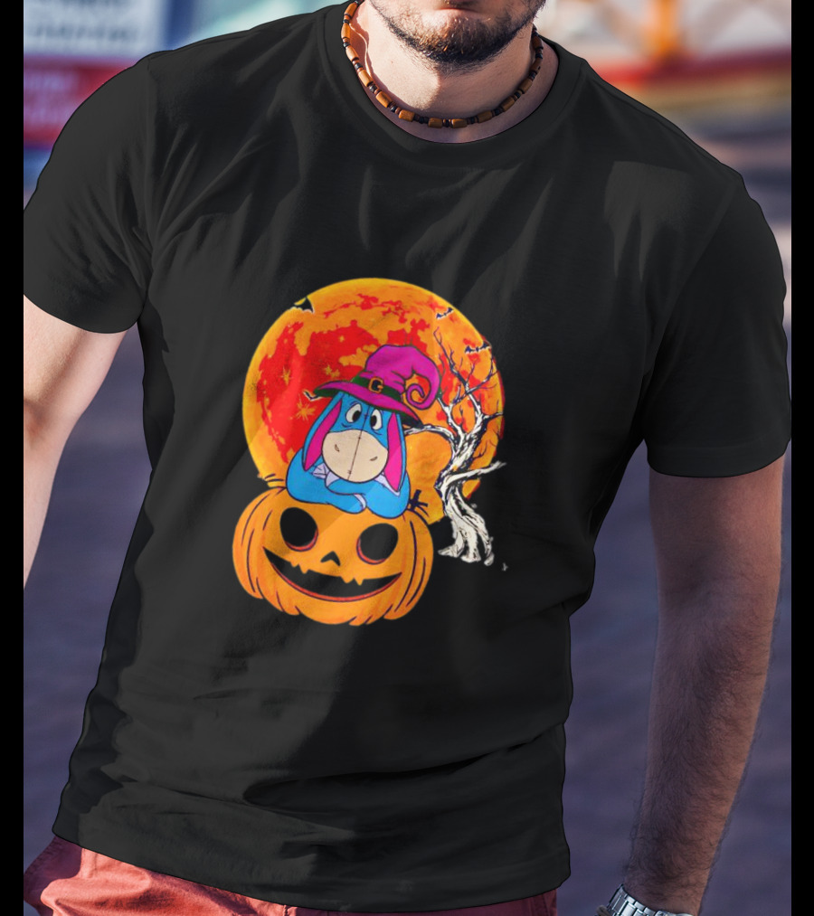 Eeyore Pumpkin Halloween Moon And Bats T-Shirt