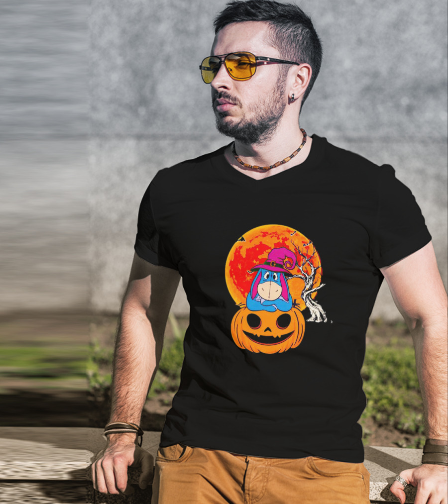 Eeyore Pumpkin Halloween Moon And Bats T-Shirt