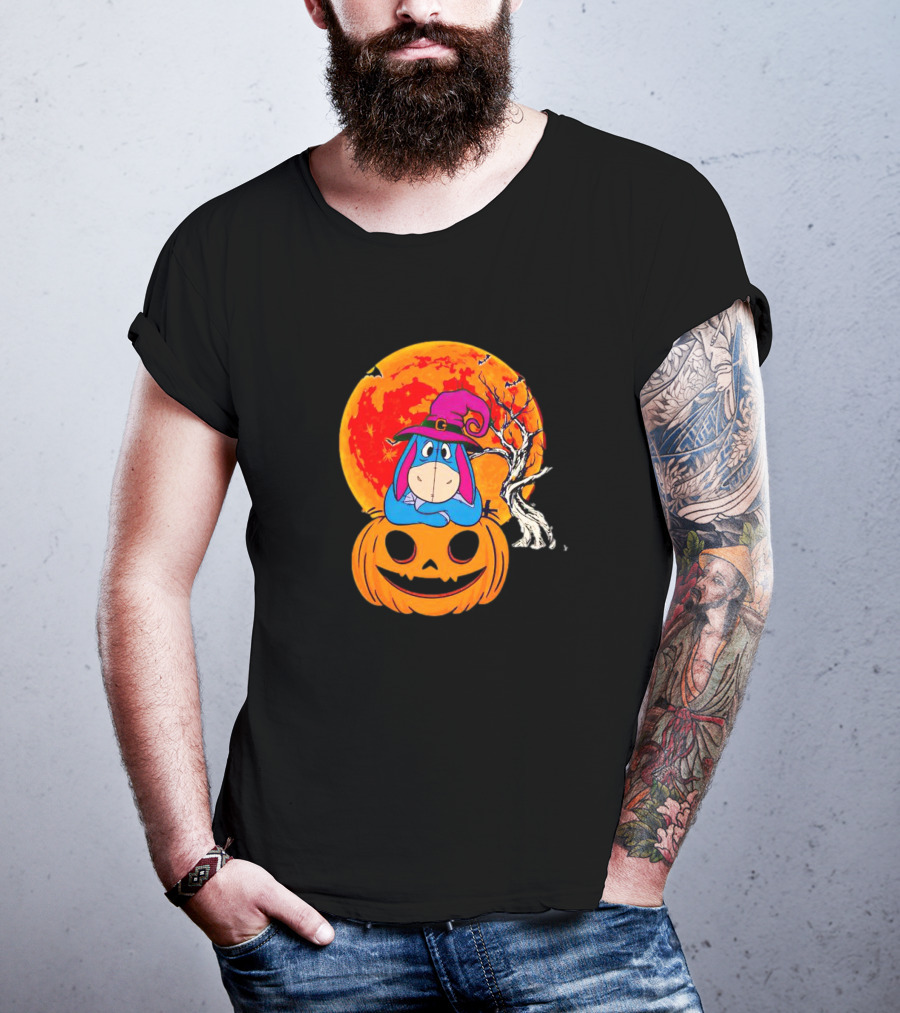 Eeyore Pumpkin Halloween Moon And Bats T-Shirt