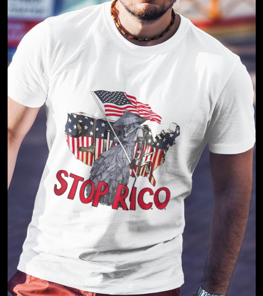 Deaver Stop Rico American Flag Map Iconic T-Shirt