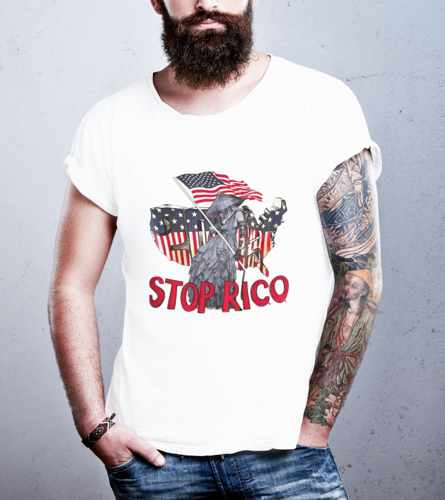Deaver Stop Rico American Flag Map Iconic T-Shirt