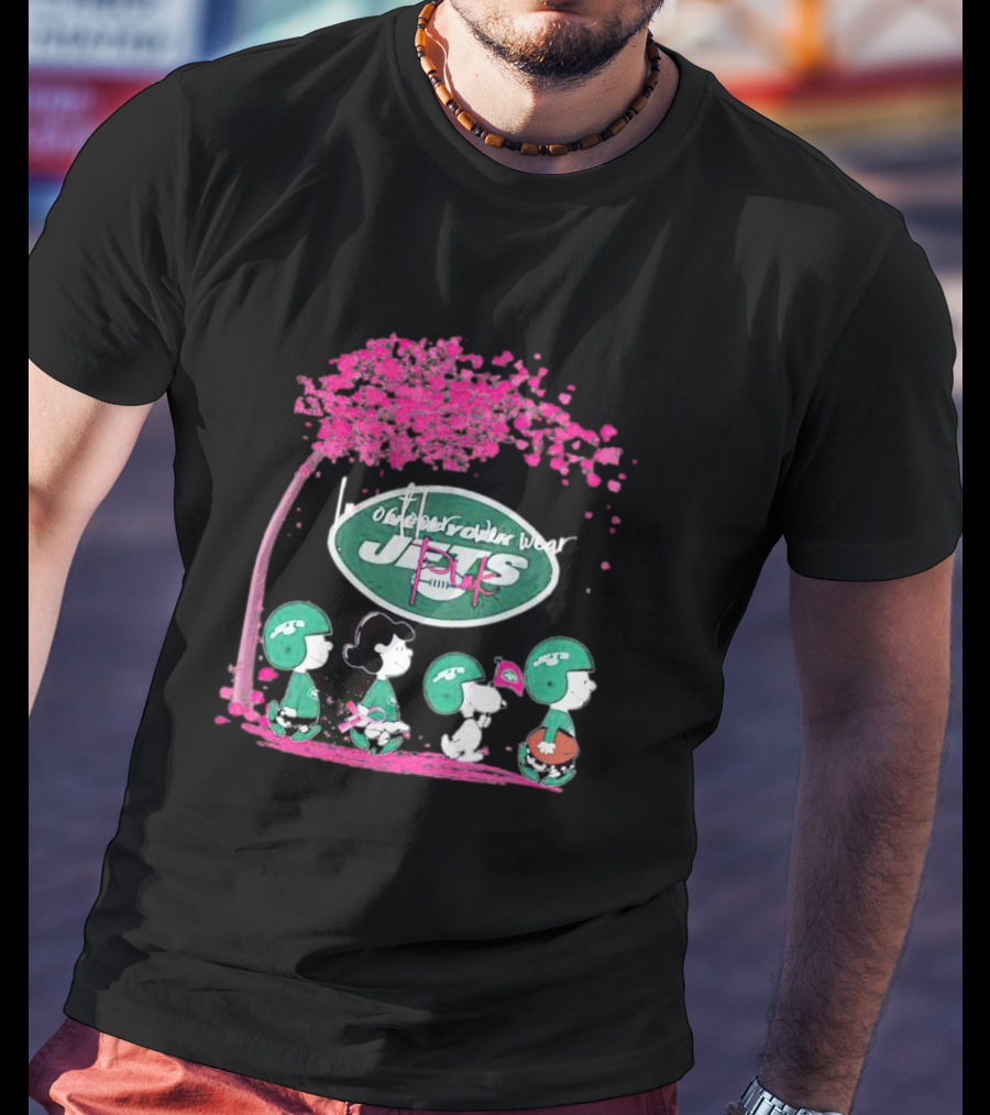 New York Jets Peanuts Characters October We Wear Pink T-Shirt