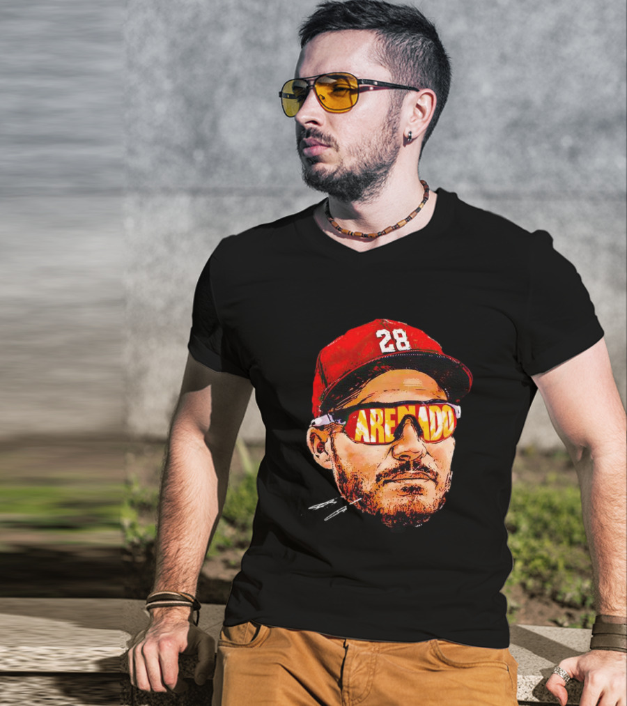 Nolan Arenado St. Louis Cardinals Number 28 Sunglasses Signature T-Shirt