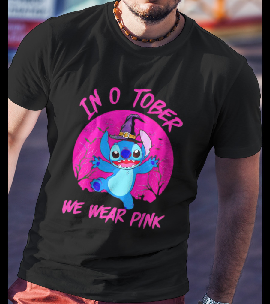 Stitch In October We Wear Pink Halloween Magic T-Shirt