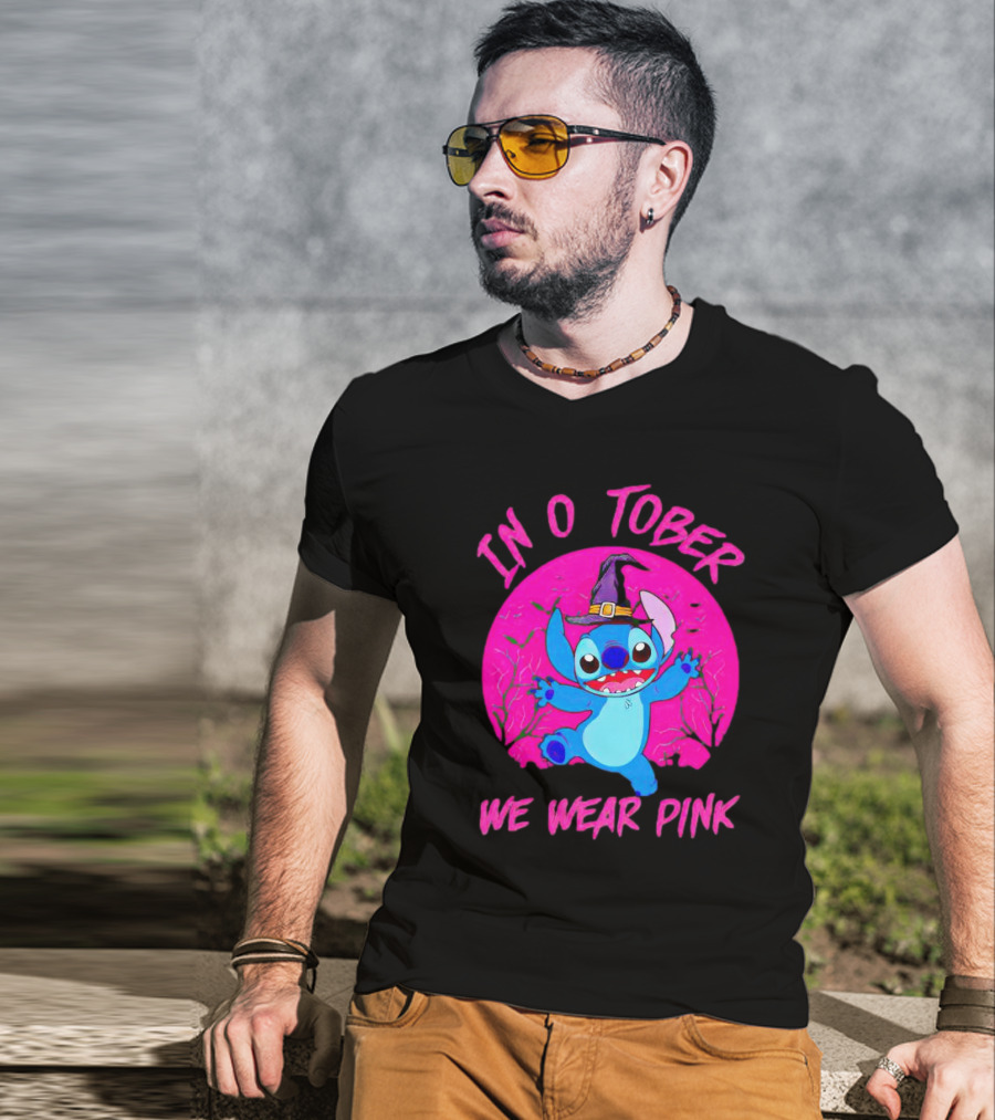 Stitch In October We Wear Pink Halloween Magic T-Shirt