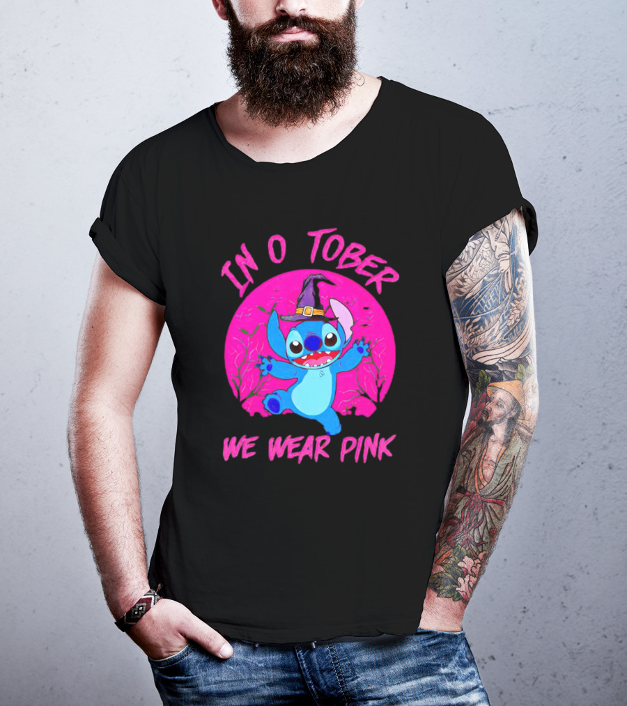Stitch In October We Wear Pink Halloween Magic T-Shirt