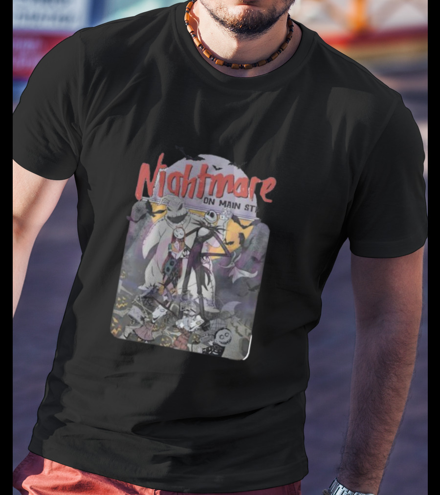 Nightmare Before Christmas Meets Main Street Halloween Characters Scene T-Shirt