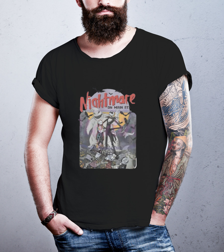 Nightmare Before Christmas Meets Main Street Halloween Characters Scene T-Shirt
