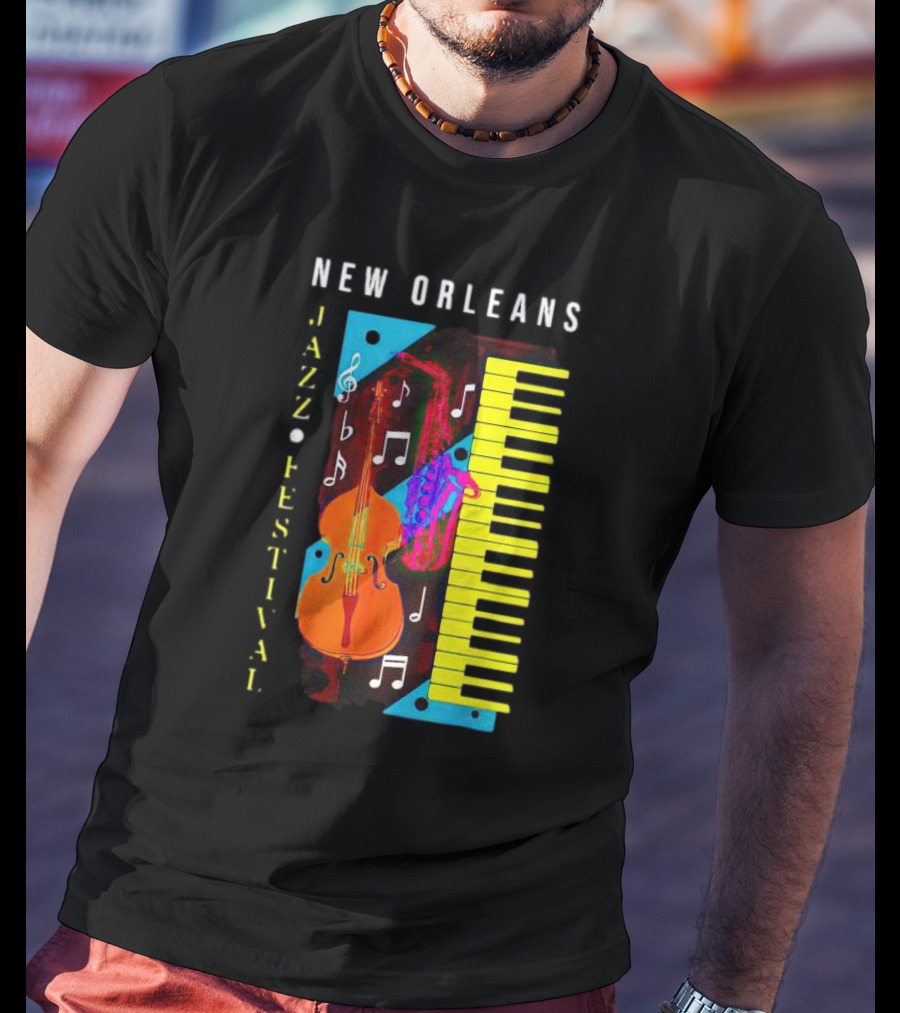 New Orleans Jazz Festival Music Notes Piano And Instruments T-Shirt
