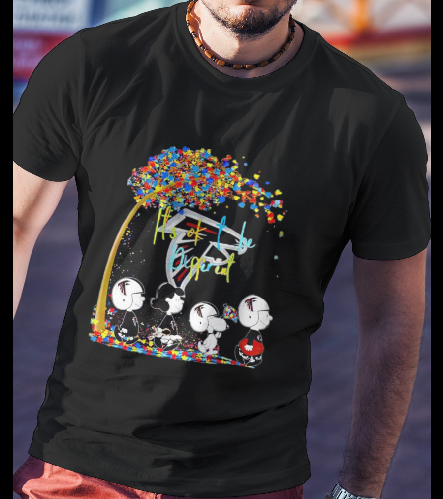 Atlanta Falcons Peanuts Characters Autism Fall It's Ok To Be Different T-Shirt