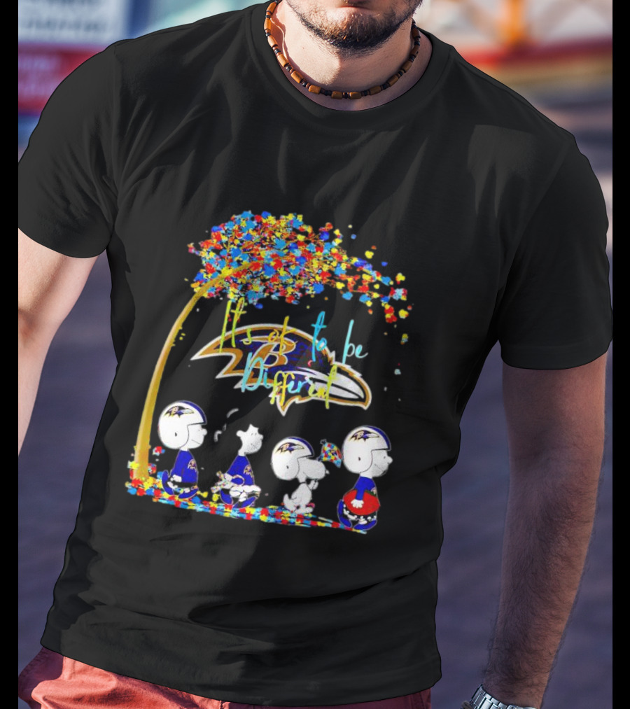 Baltimore Ravens Peanuts It’s Ok To Be Different Autism Fall T-Shirt
