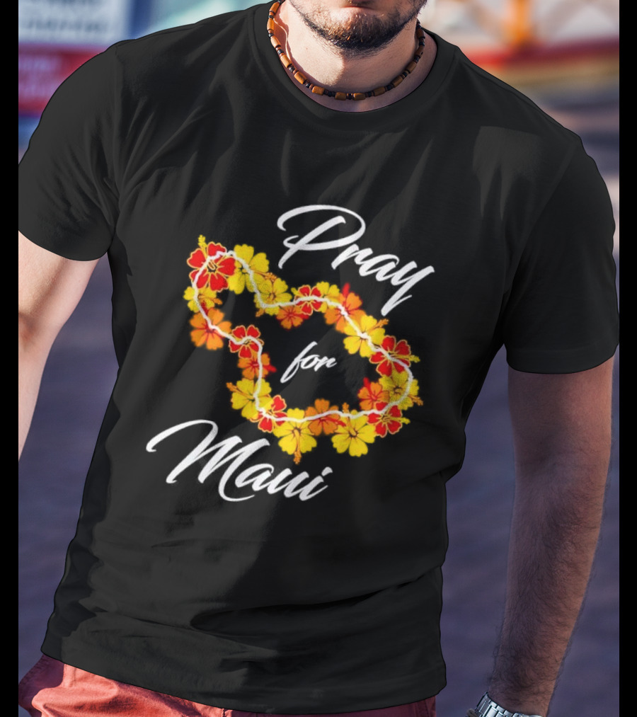 Pray For Maui Floral Hawaiian Lei T-Shirt