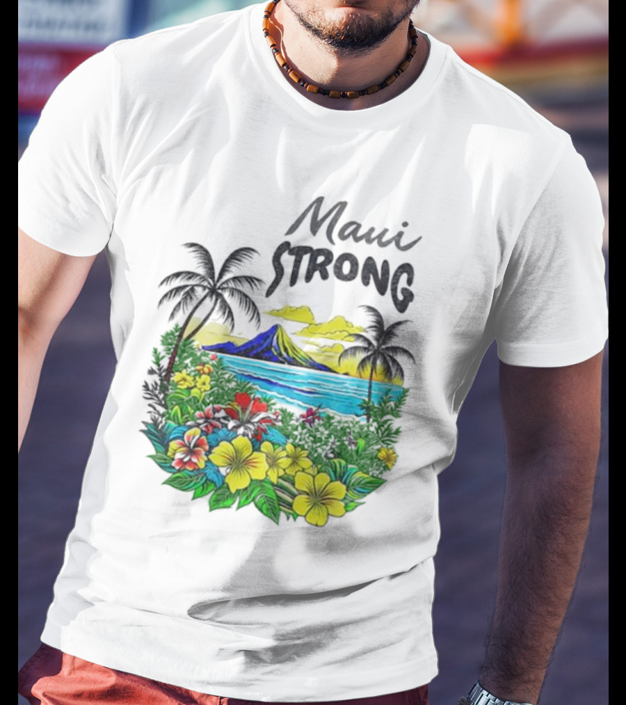 Maui Strong Fundraiser Helping Maui Fire Relief Efforts Vibrant Hawaiian Island Scene T-Shirt