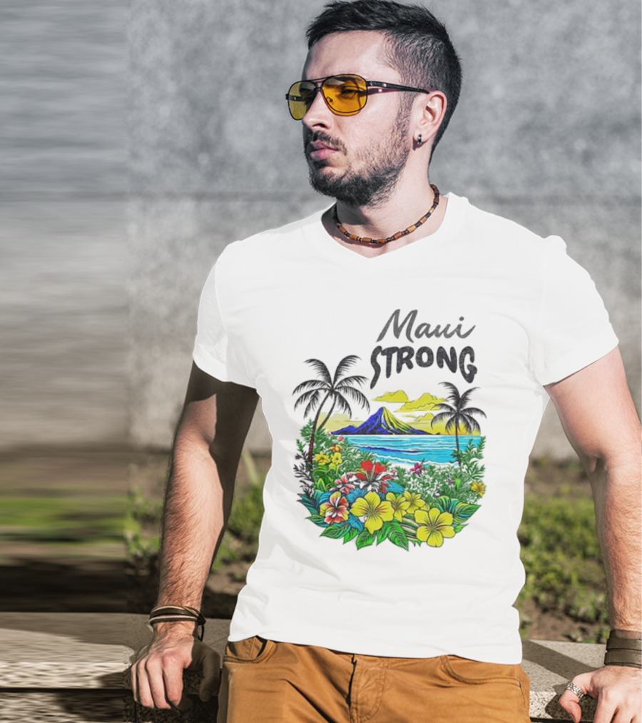 Maui Strong Fundraiser Helping Maui Fire Relief Efforts Vibrant Hawaiian Island Scene T-Shirt