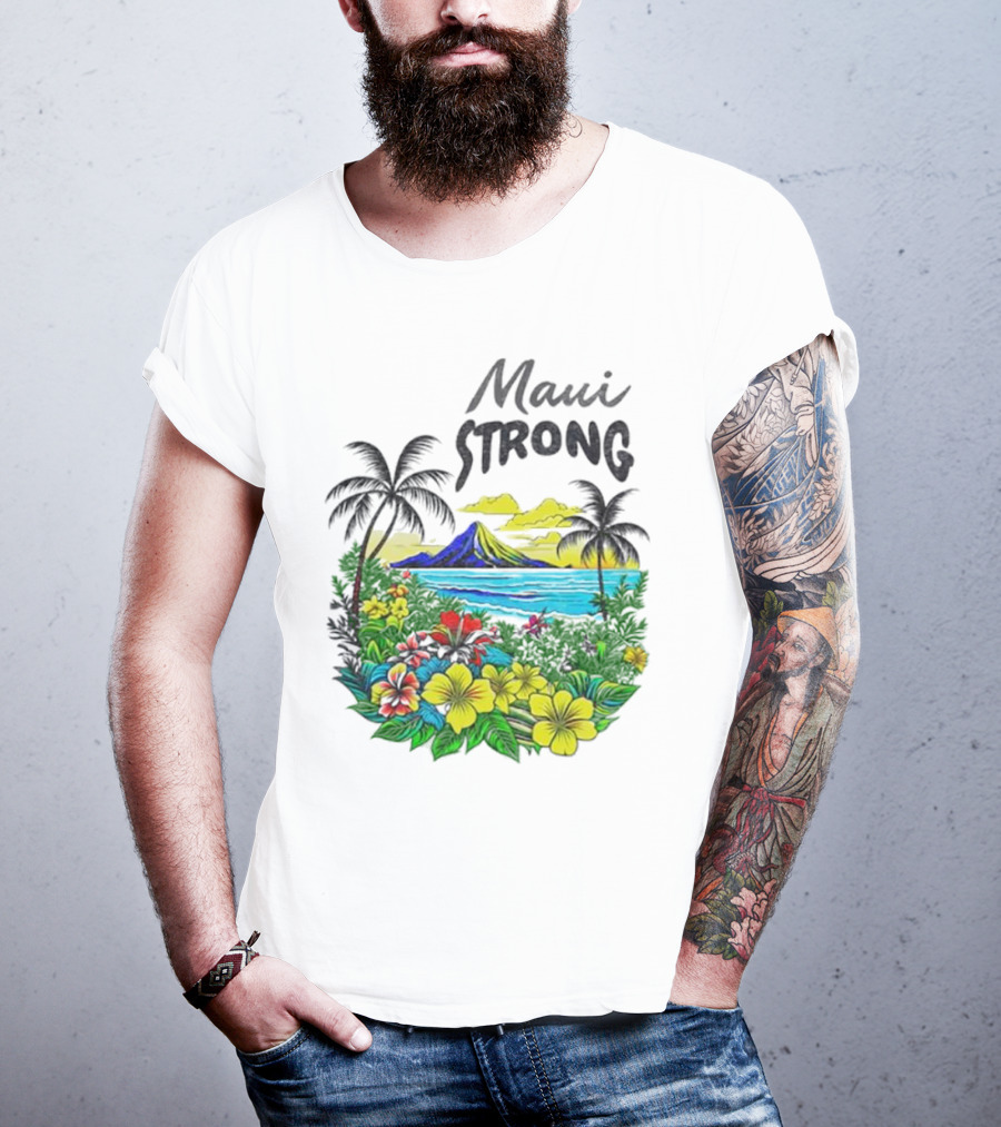 Maui Strong Fundraiser Helping Maui Fire Relief Efforts Vibrant Hawaiian Island Scene T-Shirt