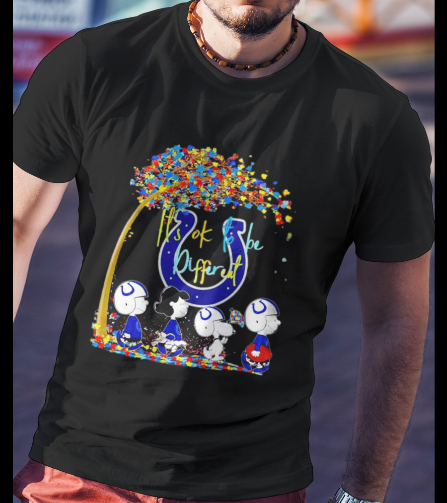 Indianapolis Colts Peanuts Characters It's Ok To Be Different Autism Fall T-Shirt