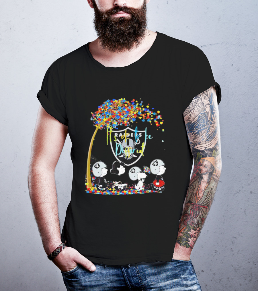 Las Vegas Raiders Peanuts Characters It's Ok To Be Different Autism Fall T-Shirt