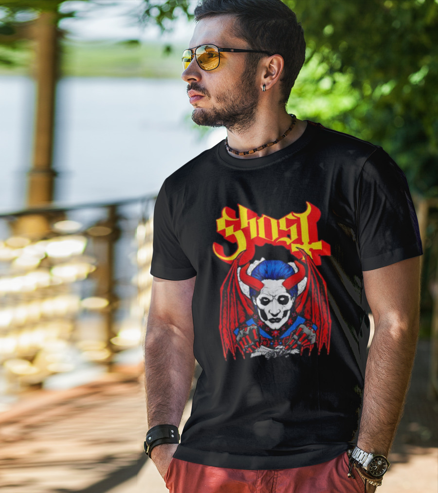 Ghost Demonic Red Horned Figure X Post Mortem Horror Wings T-Shirt