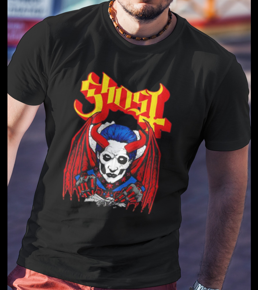 Ghost Demonic Red Horned Figure X Post Mortem Horror Wings T-Shirt
