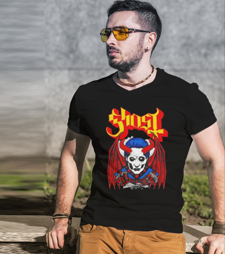 Ghost Demonic Red Horned Figure X Post Mortem Horror Wings T-Shirt
