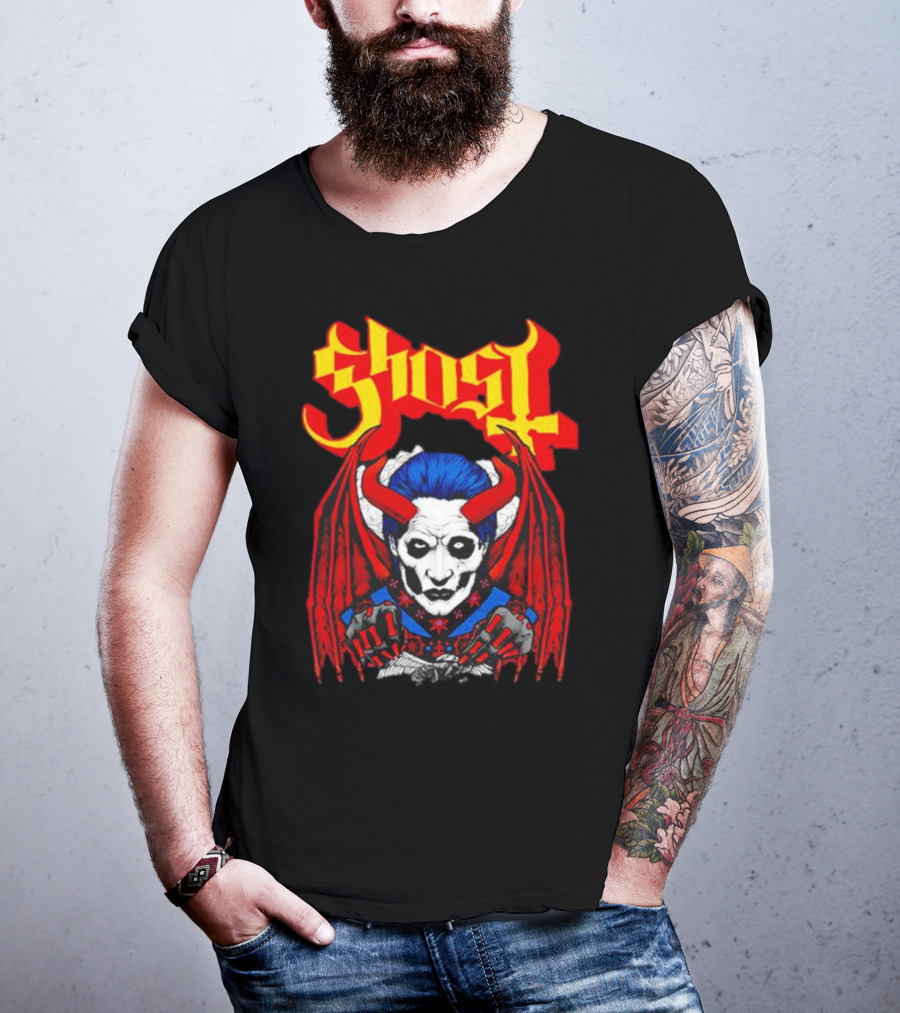 Ghost Demonic Red Horned Figure X Post Mortem Horror Wings T-Shirt