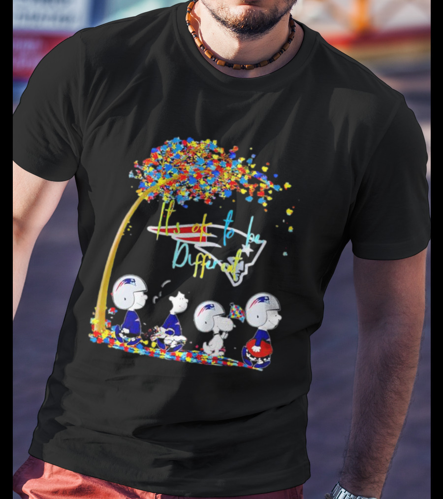 New England Patriots Peanuts Characters It's Okay To Be Different Autism Fall T-Shirt