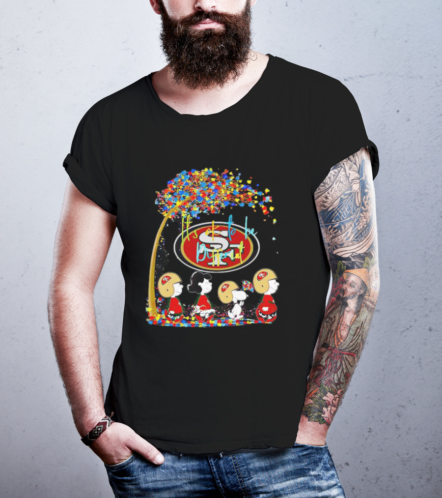 San Francisco 49ers Peanuts Characters It's OK To Be Different Autism Fall T-Shirt