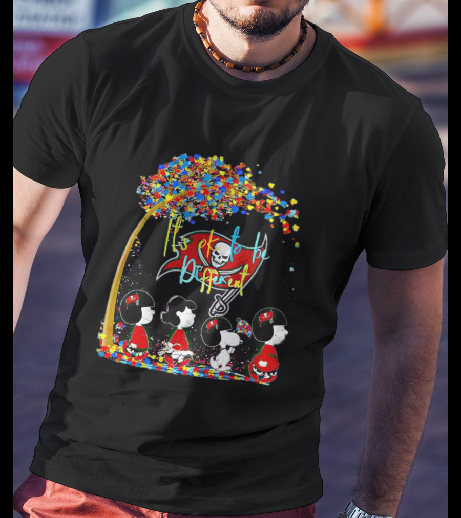 Tampa Bay Buccaneers Peanuts Characters It's OK To Be Different Autism Fall T-Shirt