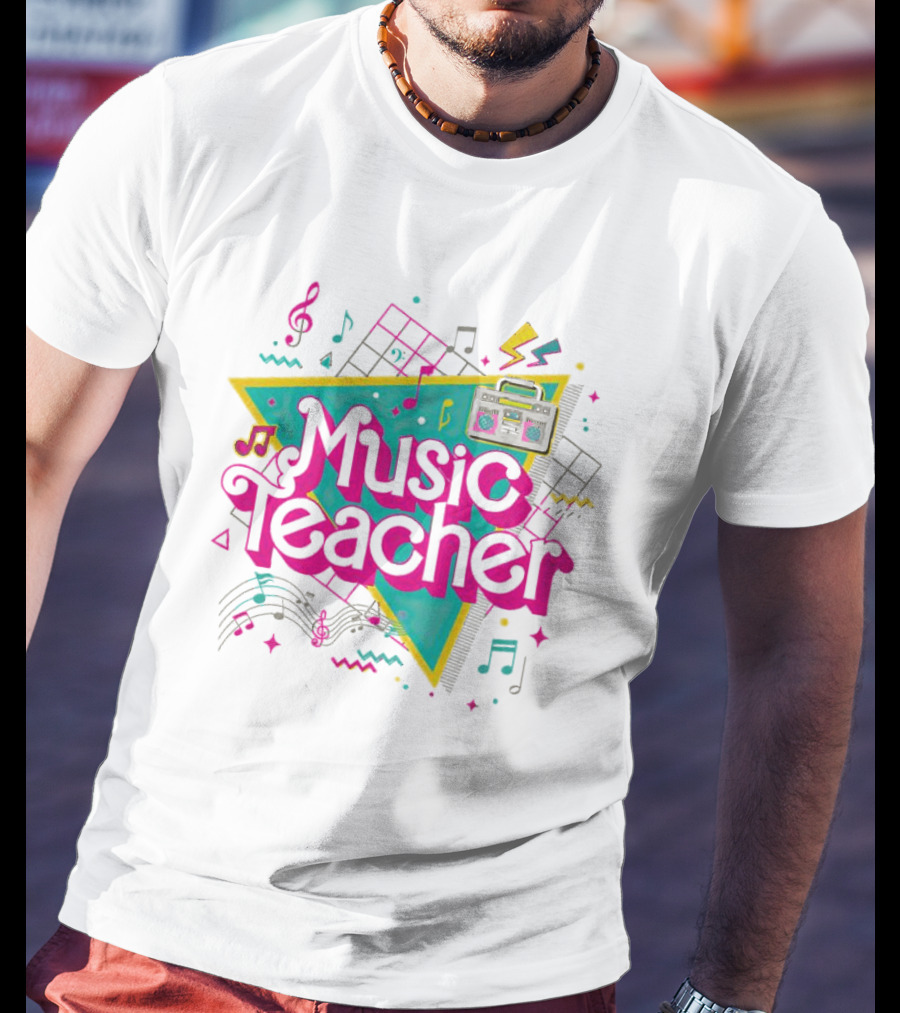 Barbie Music Teacher Retro Triangular Boombox Neon Notes T-Shirt