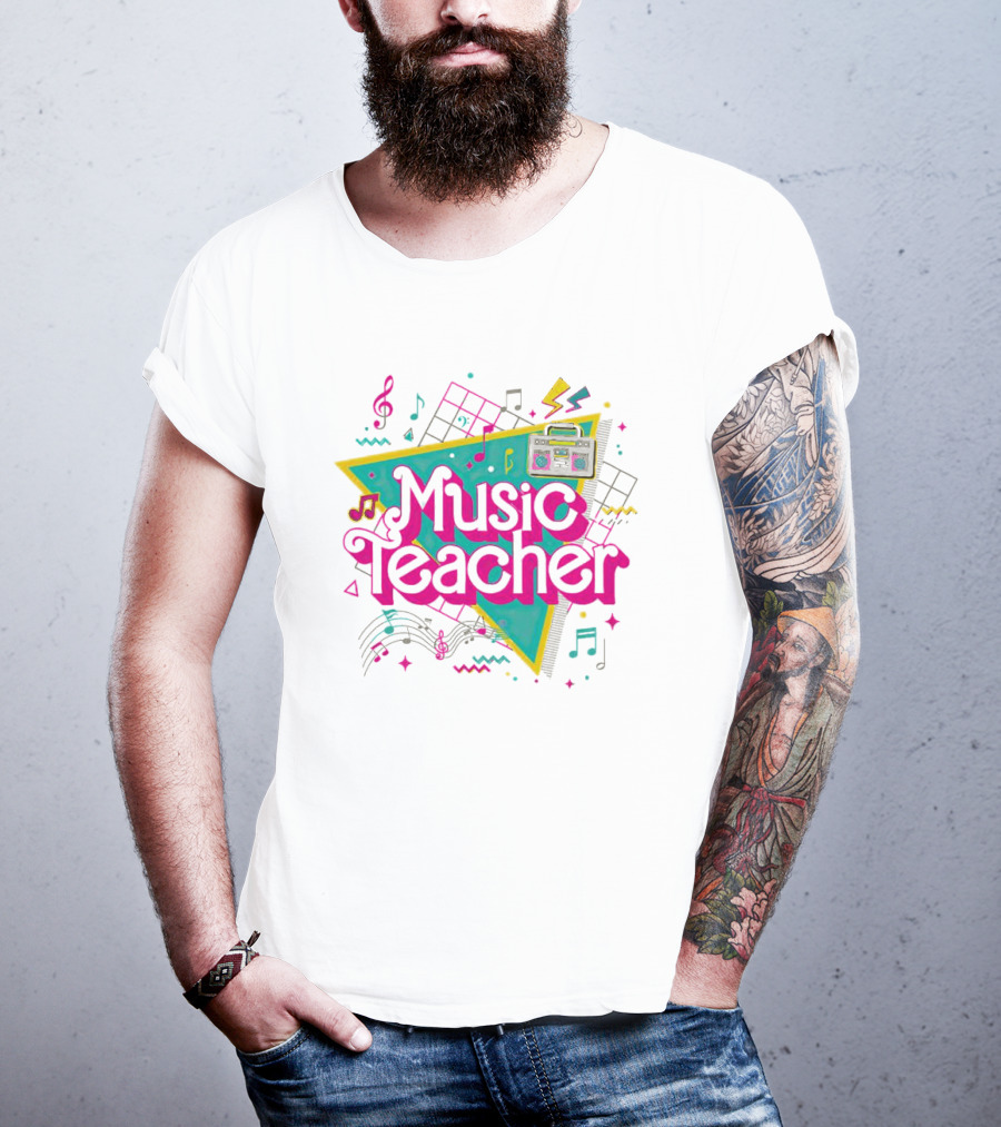 Barbie Music Teacher Retro Triangular Boombox Neon Notes T-Shirt