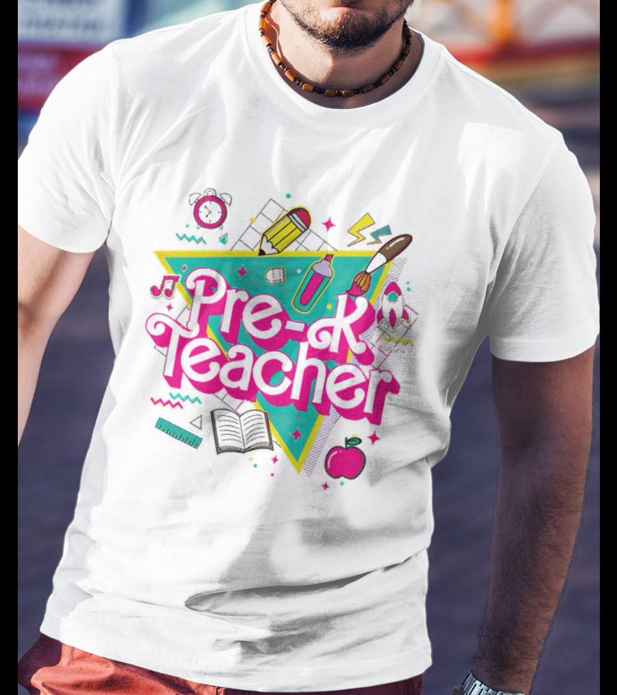 Pre-K Teacher Neon Art Supplies And Icons T-Shirt