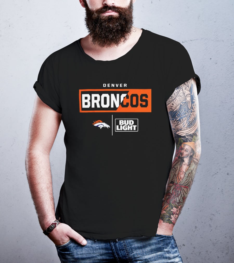 Denver Broncos Bud Light NFL Logo Collaboration T-Shirt