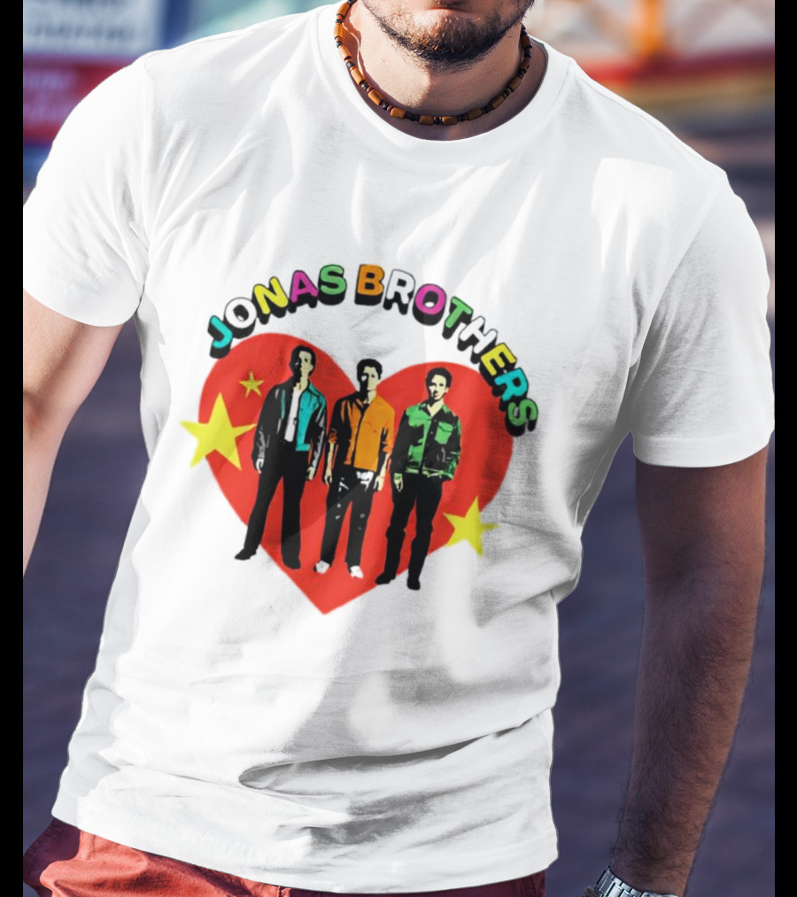 Jonas Brothers Heart Colorful Text With Stars And Figures T-Shirt