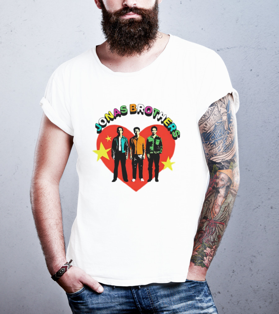Jonas Brothers Heart Colorful Text With Stars And Figures T-Shirt